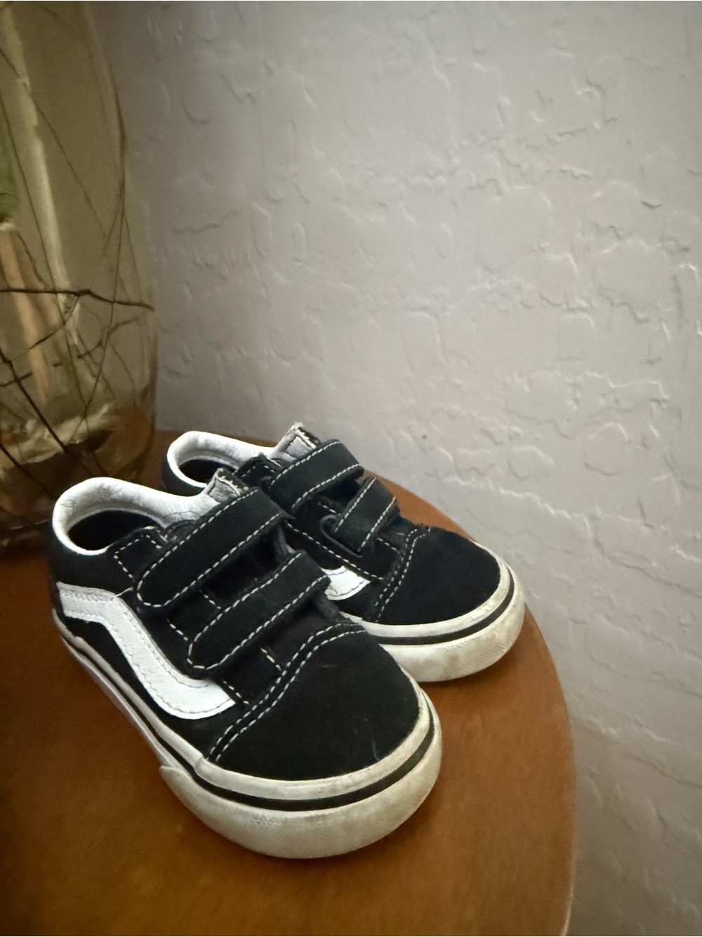 Vans Kids Black and White Velcro Old Skool Sneakers